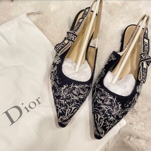 Dior J'adior Embroidered Print Slingback Flats